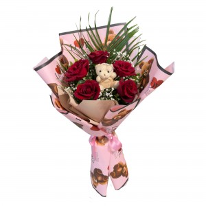 Ayıcıklı 5'li Kırmızı Gül Buketi